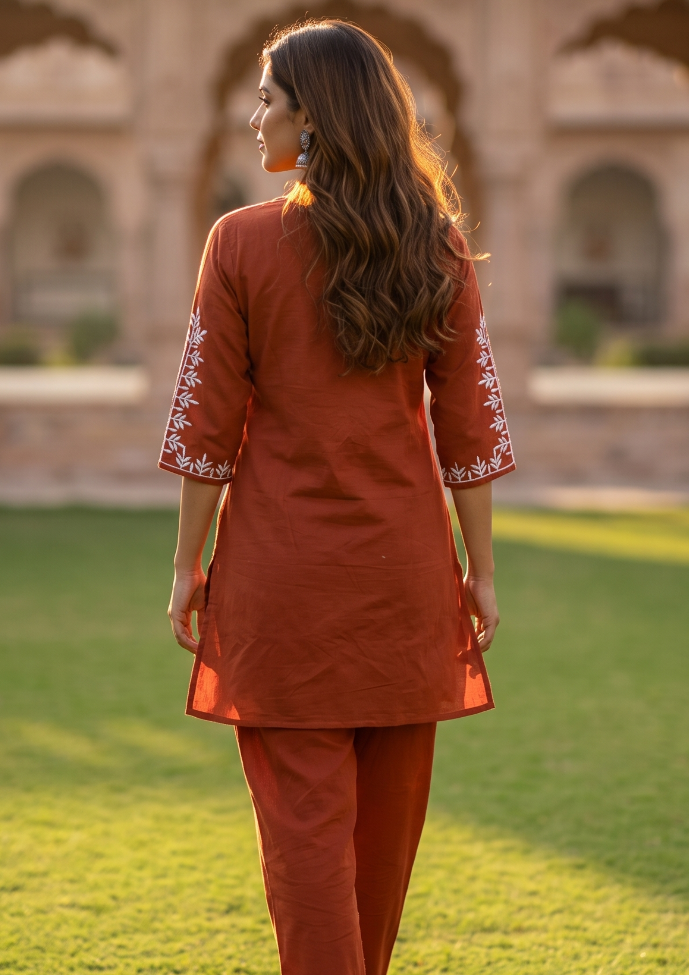 Red Embroidered Cotton Co-Ord Set