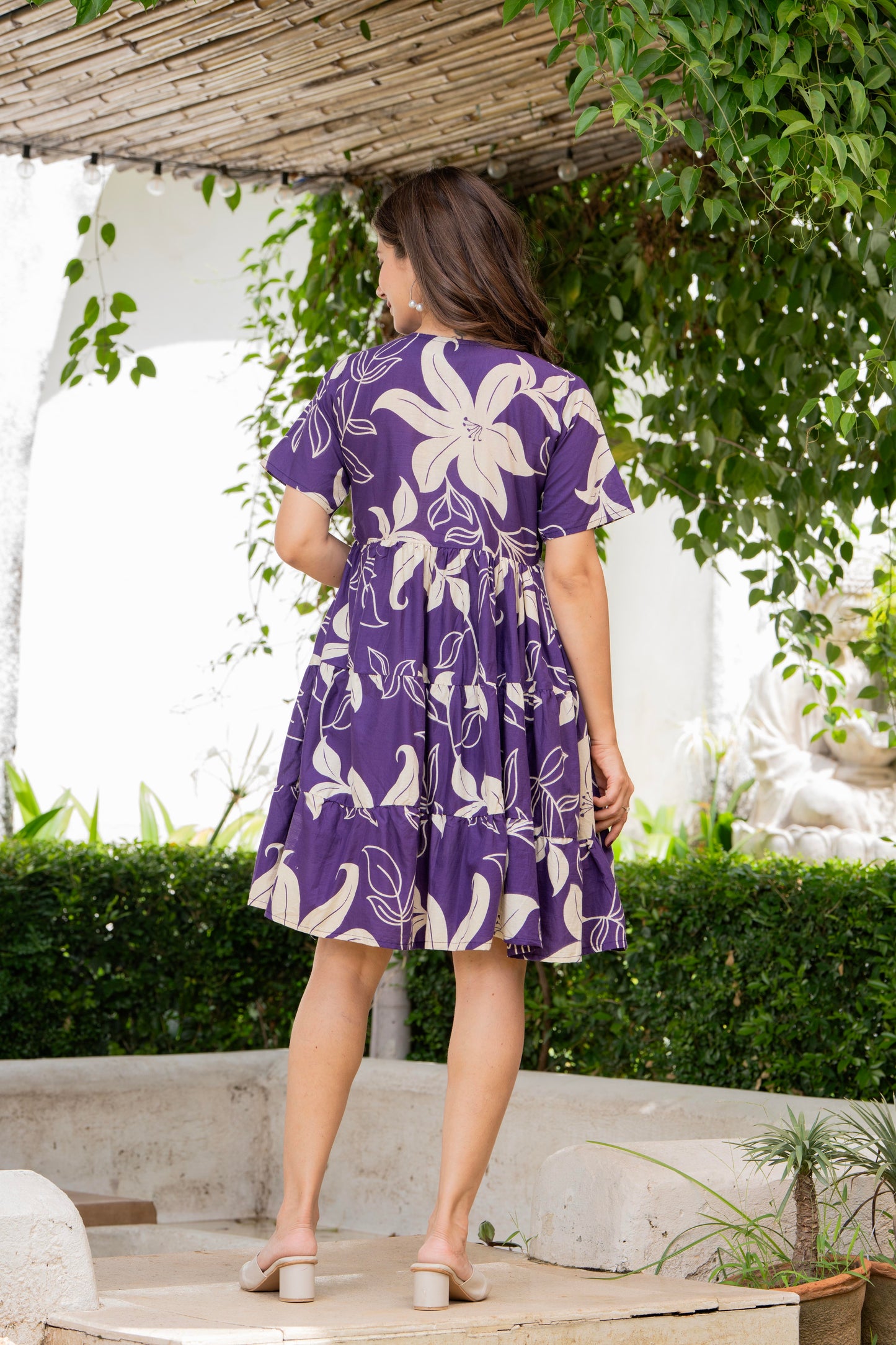 Purple Printed Cotton Tunic Dress