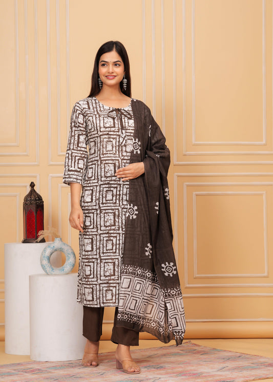 Sequence Hand Work Cotton Suit Set With Printed Dupatta