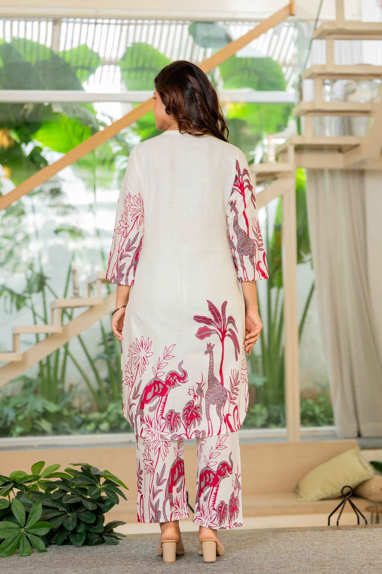 Off White Printed Cotton Flex Co-Ord Set