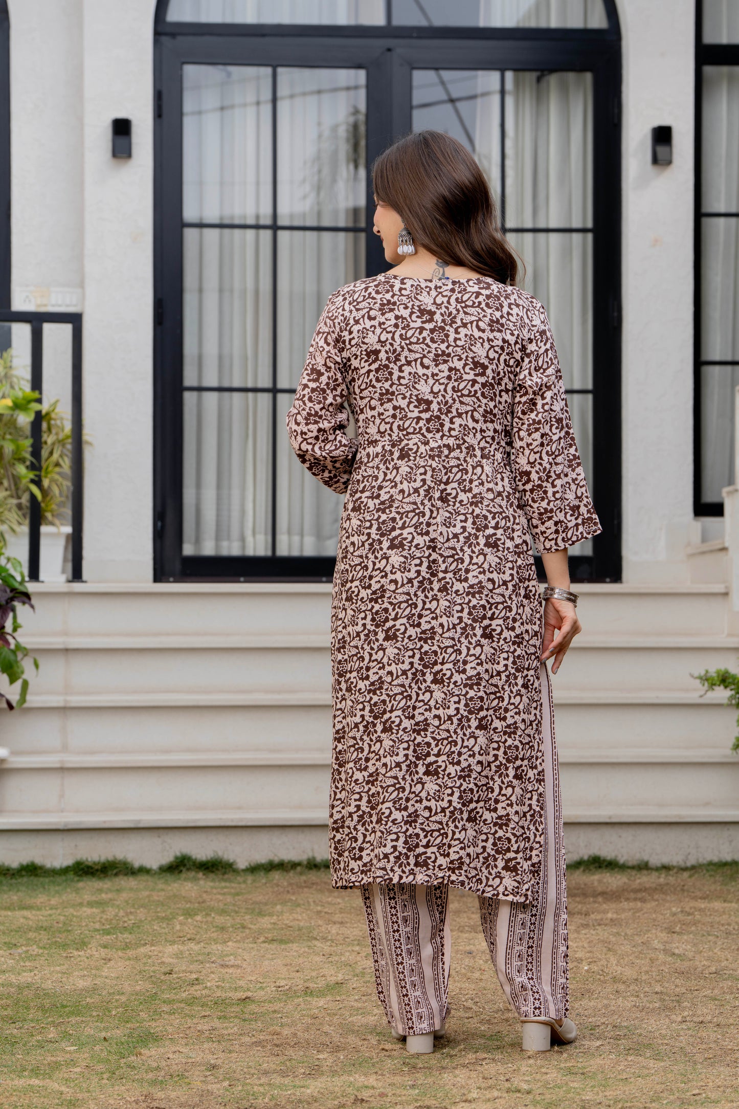 Soft Amber Printed Rayon Kurta and Pant Set