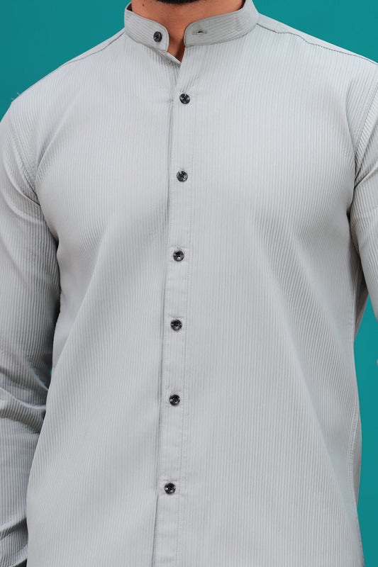 FRENCH GREY TEXTURED STRIPES CASUAL SHIRT