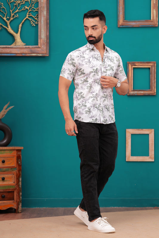 FLOWER PRINTED CASUAL HALF SLEEVES SHIRT