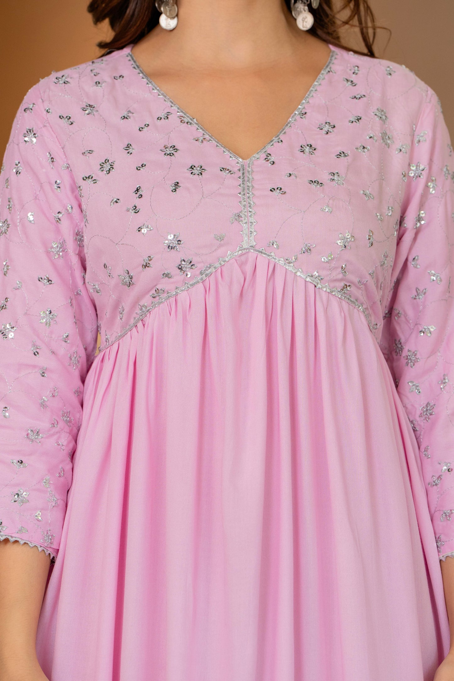 Pink Sequence Embroidered Rayon Anarkali Gown