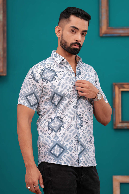 REGENT GREY BLOCK PRINTED SHIRT