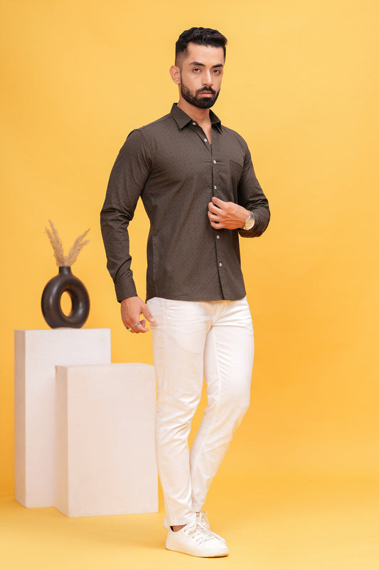 WOODY BROWN TEXTURED CASUAL SHIRT