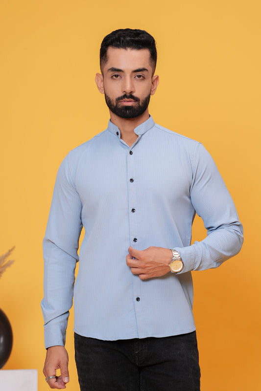 SOLID TEXTURED TEALISH BLUE SHIRT