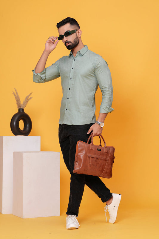 FRENCH GREENISH TEXTURED SHIRT