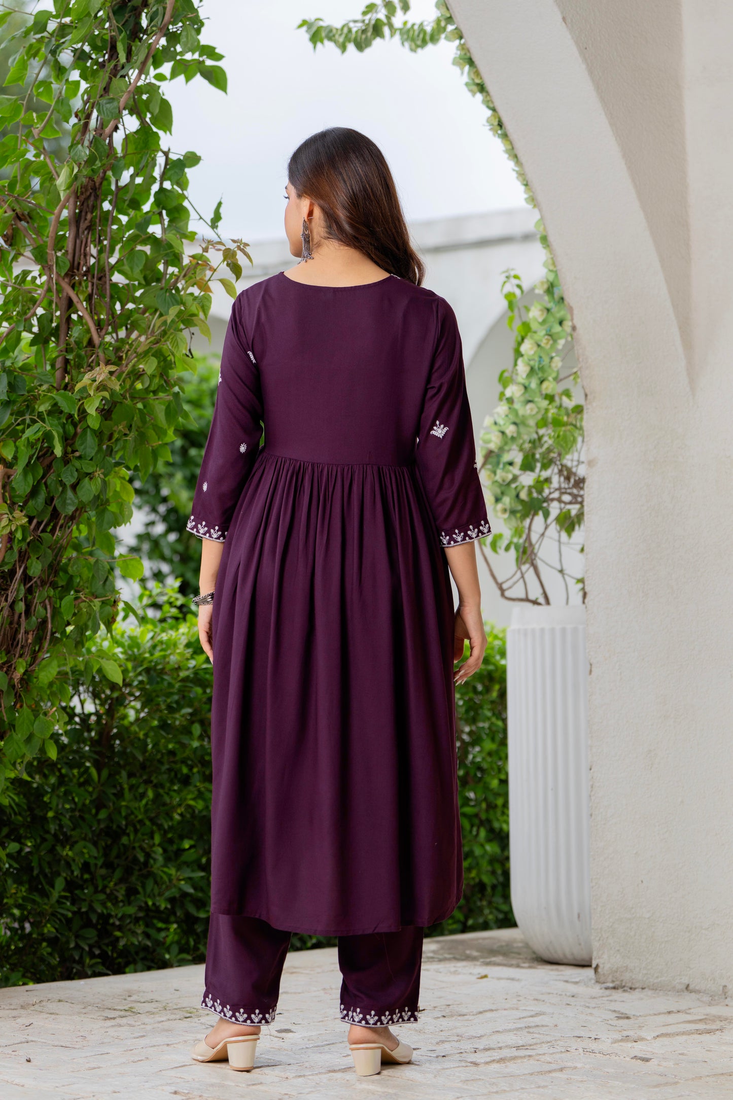 Purple Nyra Cut Embroidered Rayon Kurta and Pant Set with Dupatta