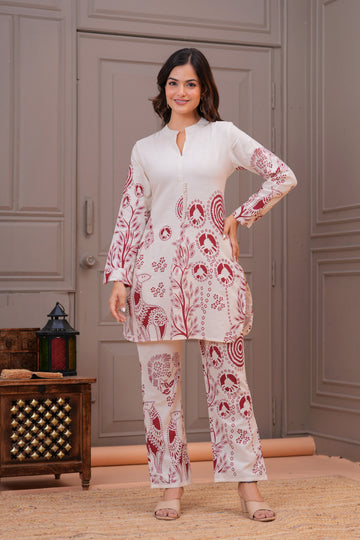 Off White Printed Cotton Flex Co-Ord Set