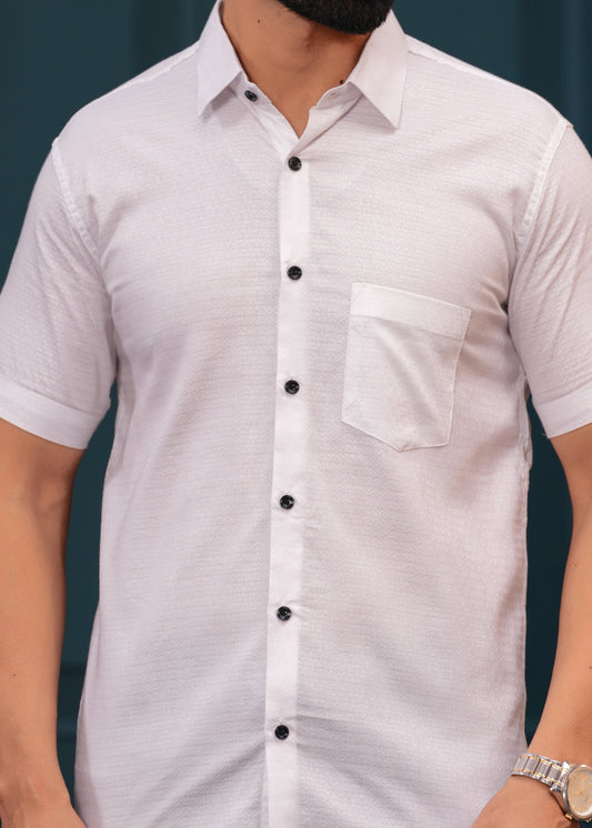 White Textured Slim Fit Shirt