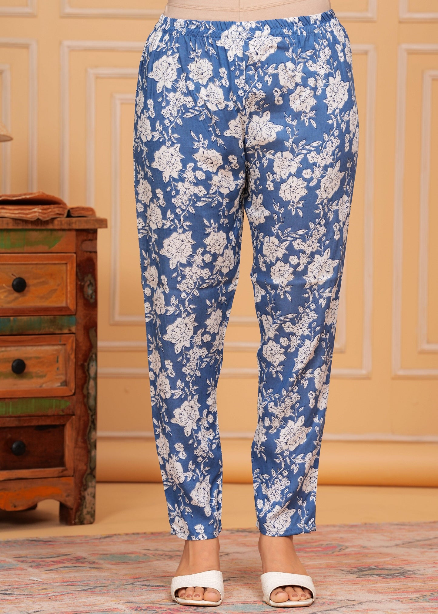 Blue White Floral Printed Rayon CO-Ord Set