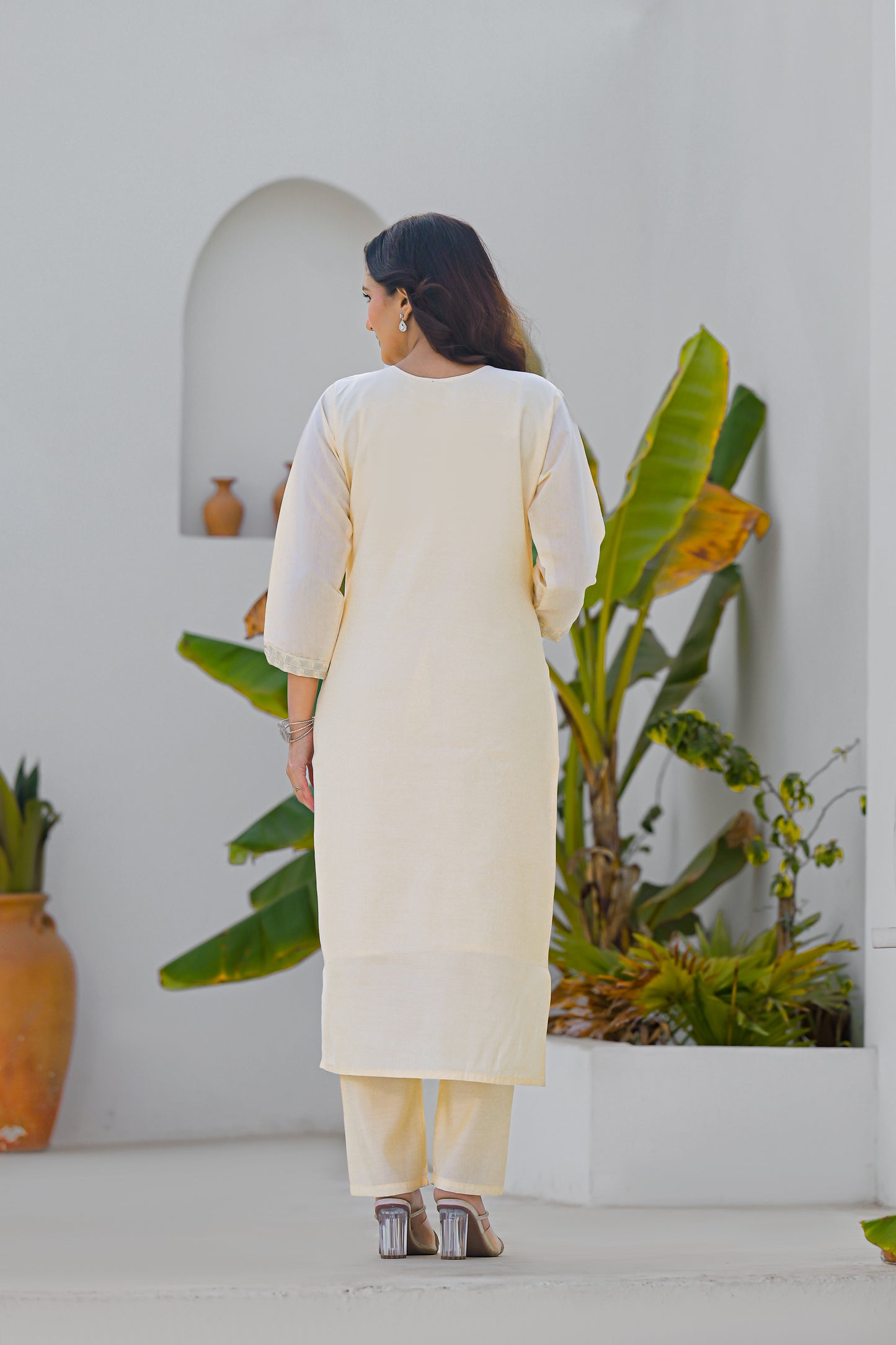 Desert Sand Embroidered Roam Sillk Suit Set with Dupatta