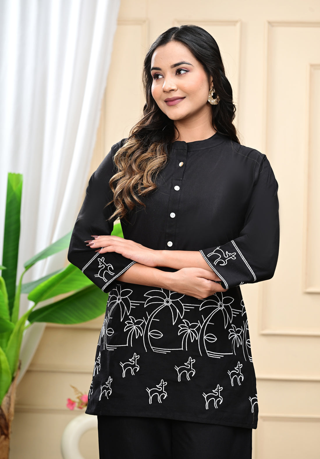 Black Embroidered Cotton Co-Ord Set
