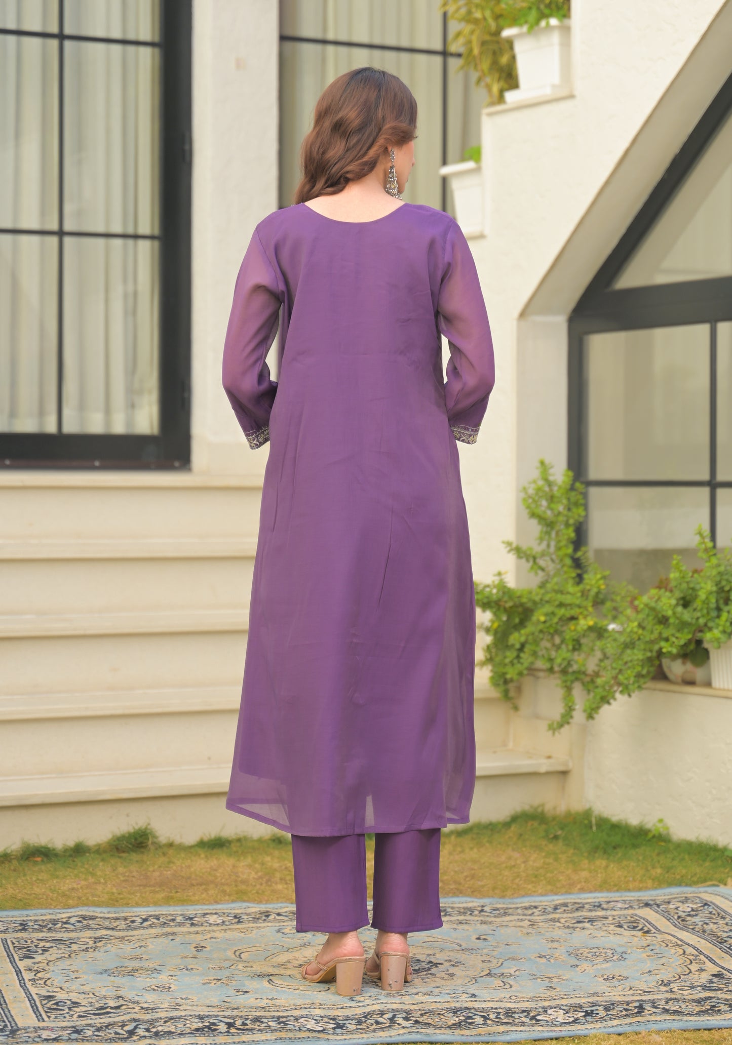 Plum Purple Embroidered Pure Mul Chanderi Suit Set (Copy)