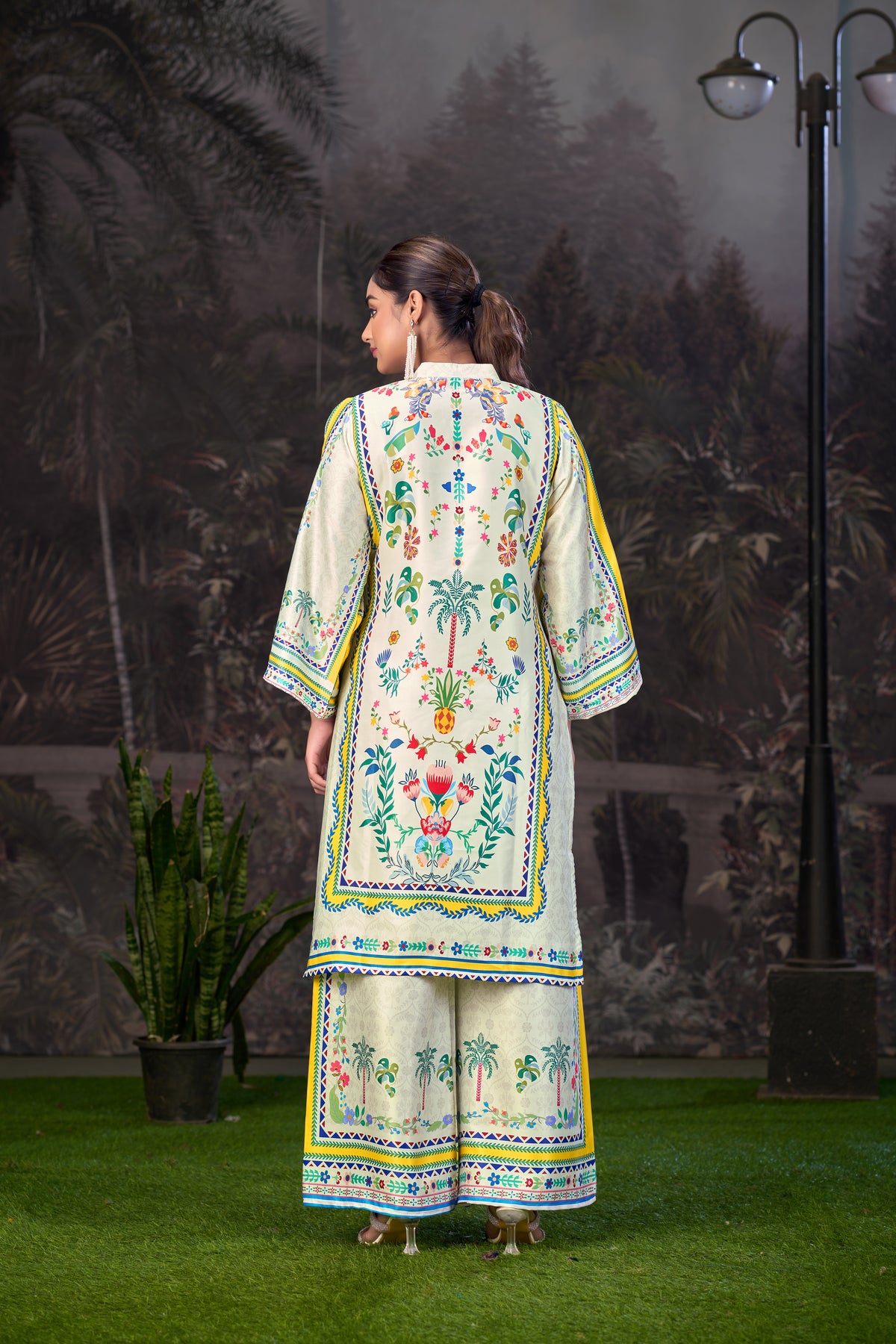 Off White Printed Turkish Modal Satin Silk Co-Ord Set