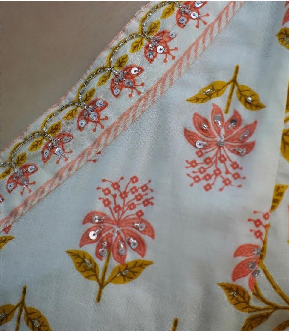 Floral Printed Cotton Kurta Pant Set with Dupatta