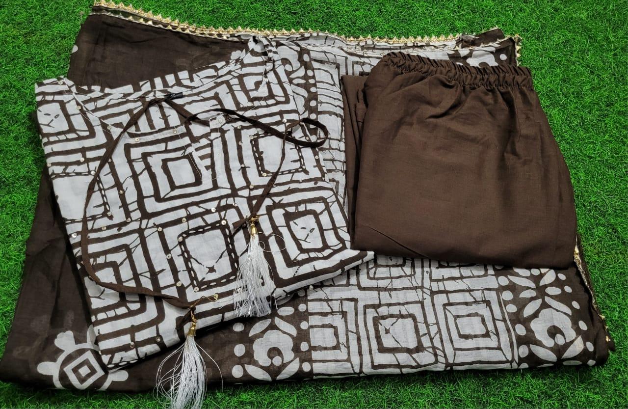 Sequence Hand Work Cotton Suit Set with Dupatta