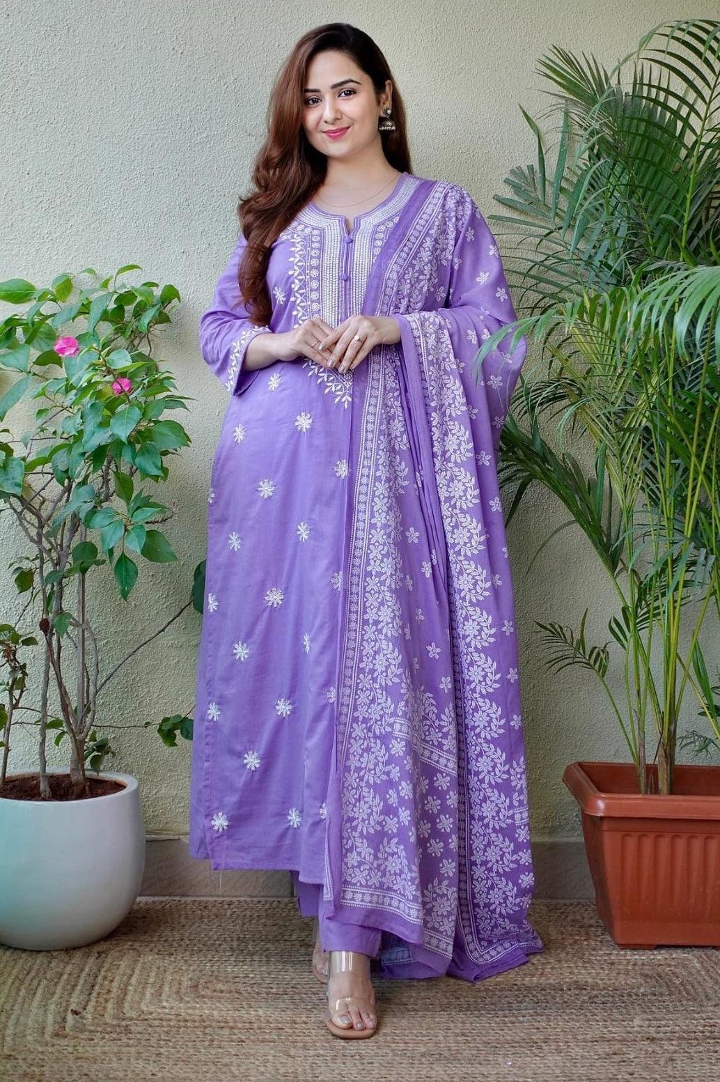 Dark Pastel Purple Embroidered Suit Set with Dupatta Style Jaipur Dark Pastel Purple Embroidered Suit Set with Dupatta Style Jaipur