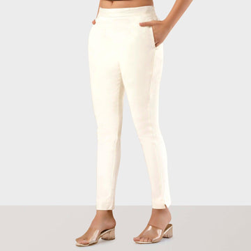 Off White Stretchable Cotton Pant