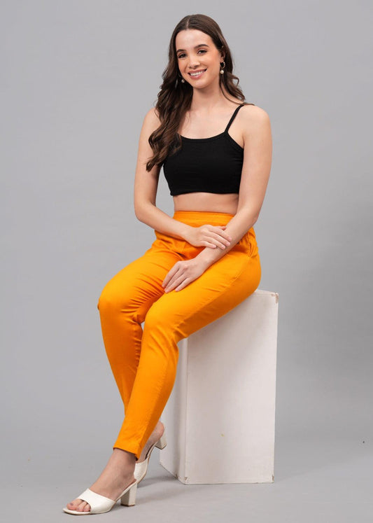 Orange Stretchable Cotton Pant