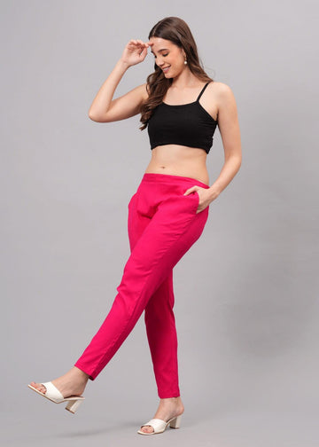 Pink Stretchable Cotton Pant
