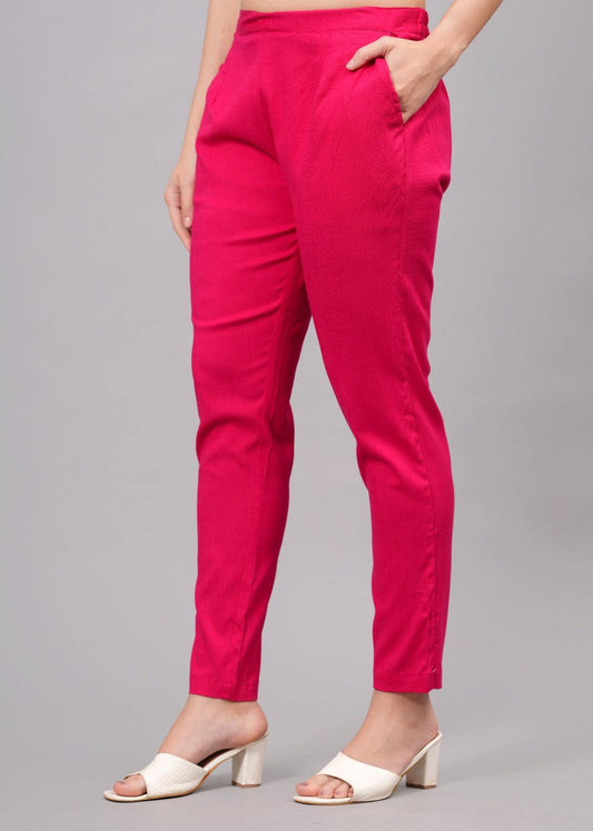 Pink Stretchable Cotton Pant