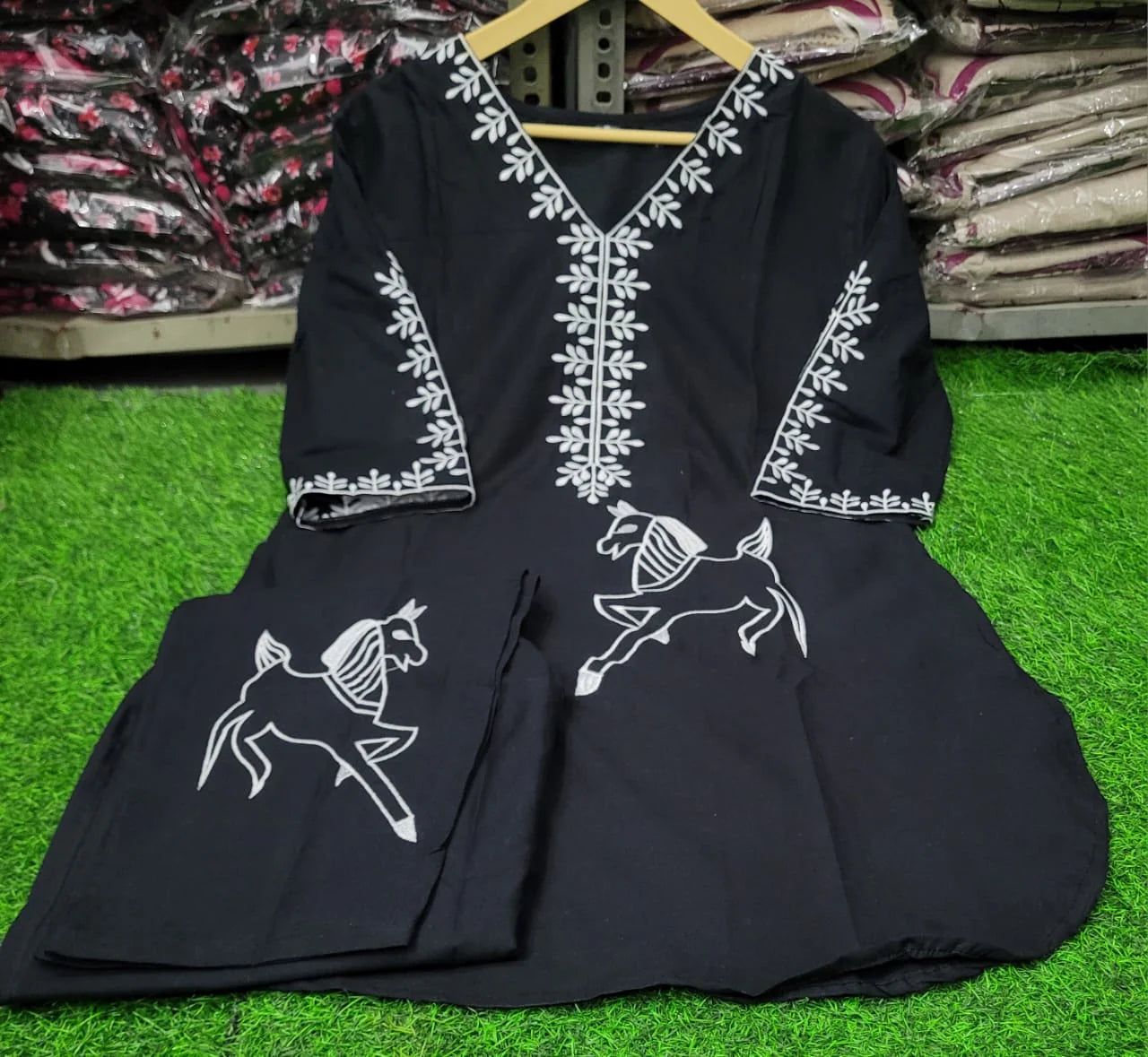 Black Embroidered Cotton Co-Ord Set