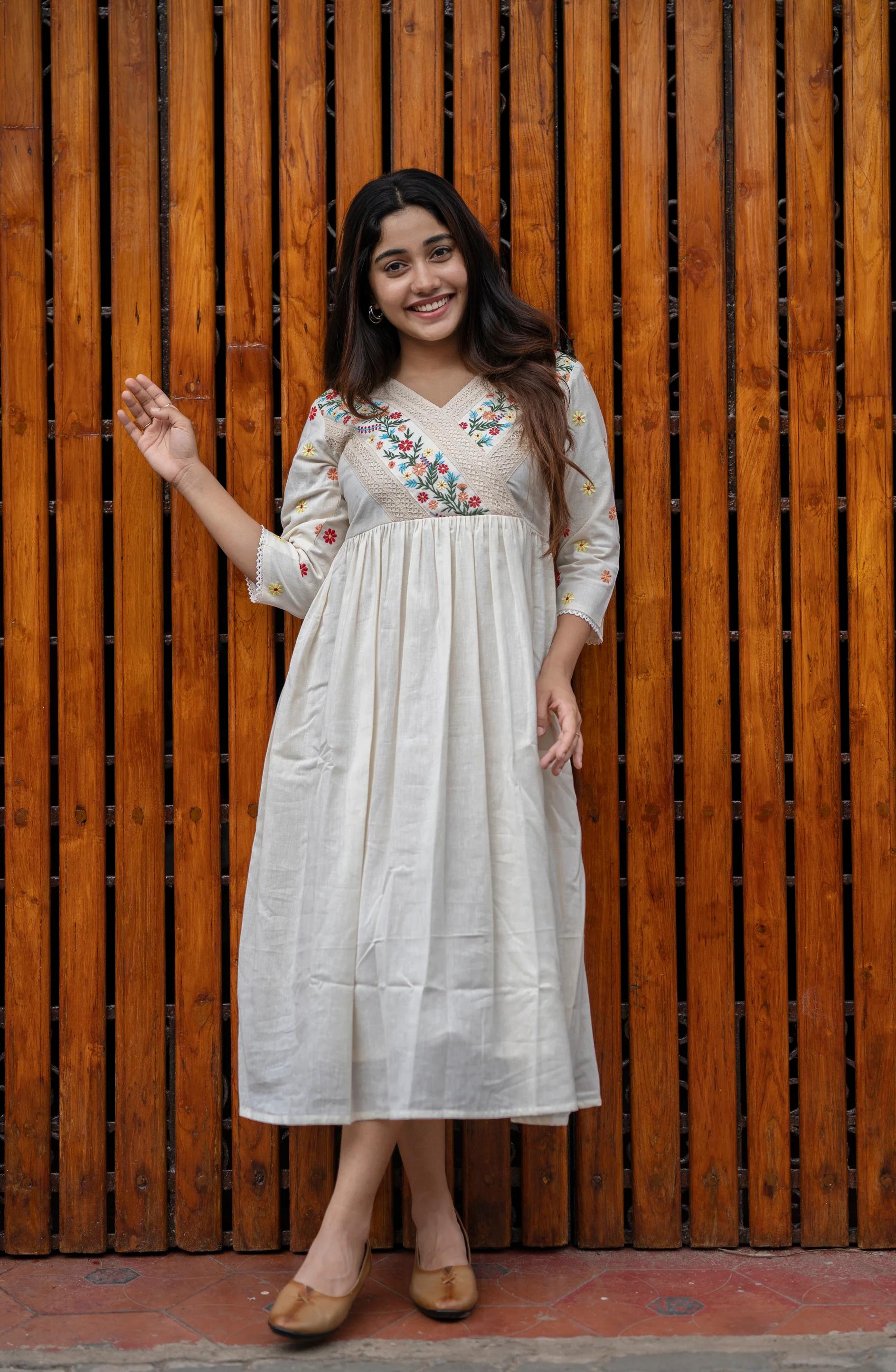 white cotton anarkali dress Cotton White Anarkali Frocks Cotton Frock Long Anarkali Cotton Dress White Cotton Anarkali Set