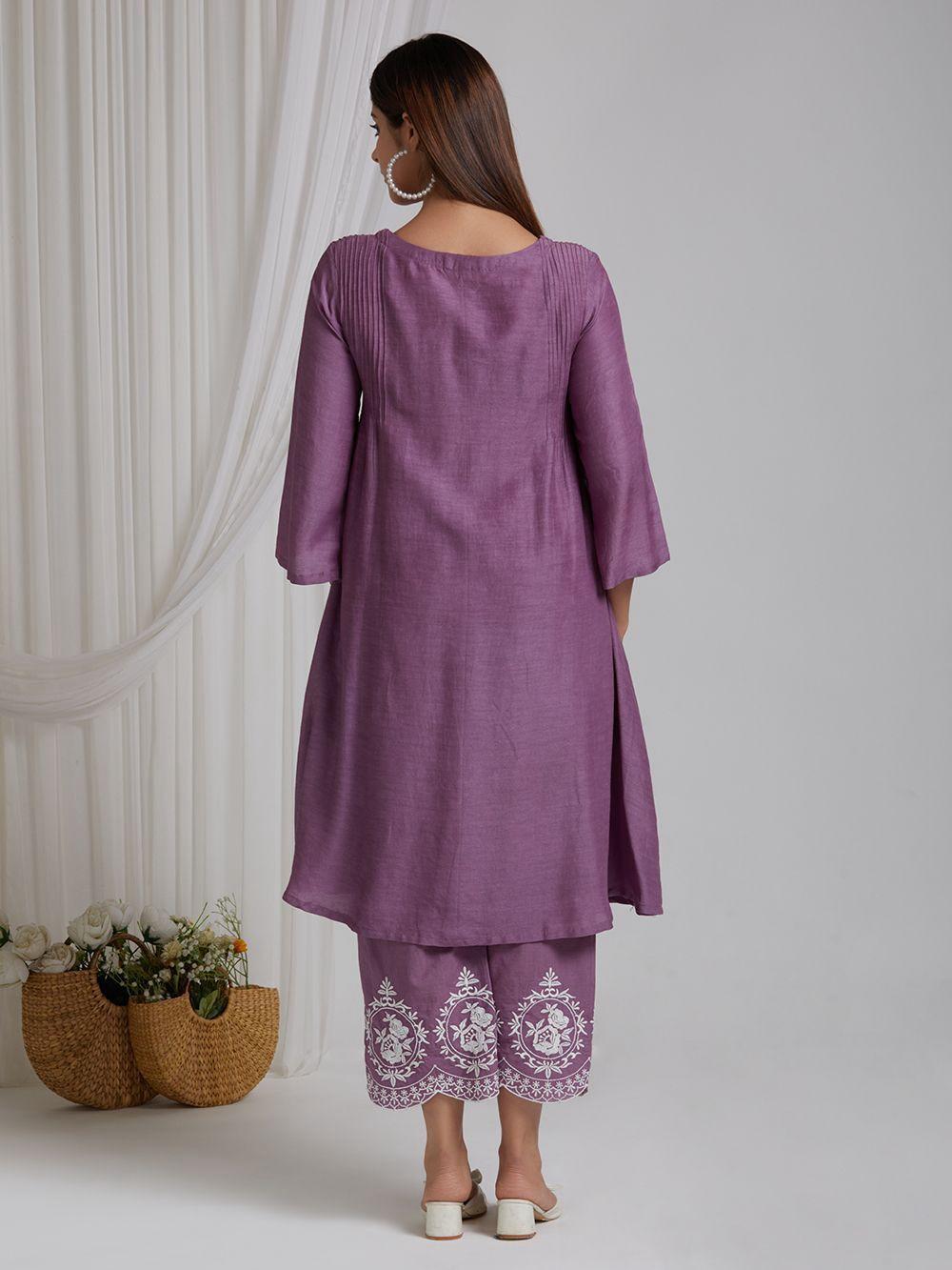 Light Mauve Embroidered Kurta and Pant Set with Dupatta