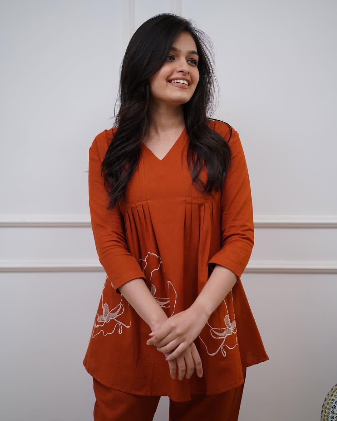 Rusty Red Embroidered Cotton Co-Ord Set