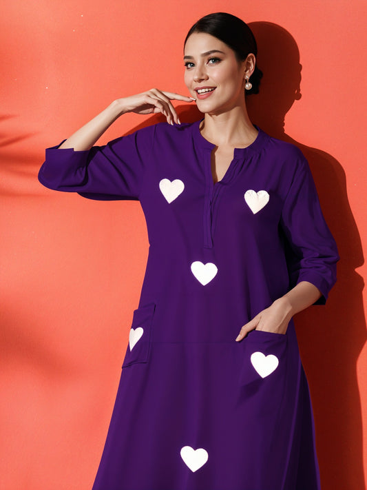 Purple Heart Embroidered Cotton Kurta and Pant Set