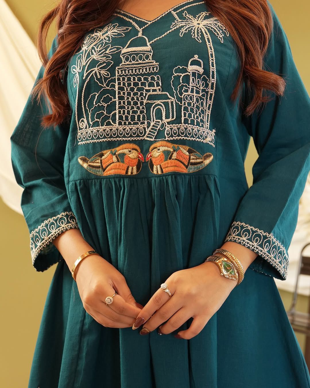 Blue Stone Embroidered Cotton Co-Ord Set