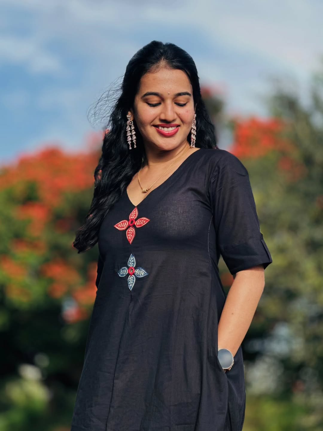 Black Embroidered Cotton Kurta and Pant Set