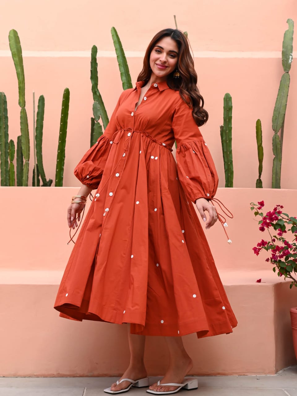 Rust Orange Mirror Work Cotton Dress – Style Jaipur