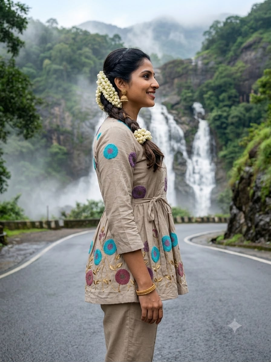 Grey Embroidered Rado Cotton Short Kurti
