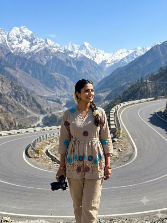 Grey Embroidered Rado Cotton Short Kurti