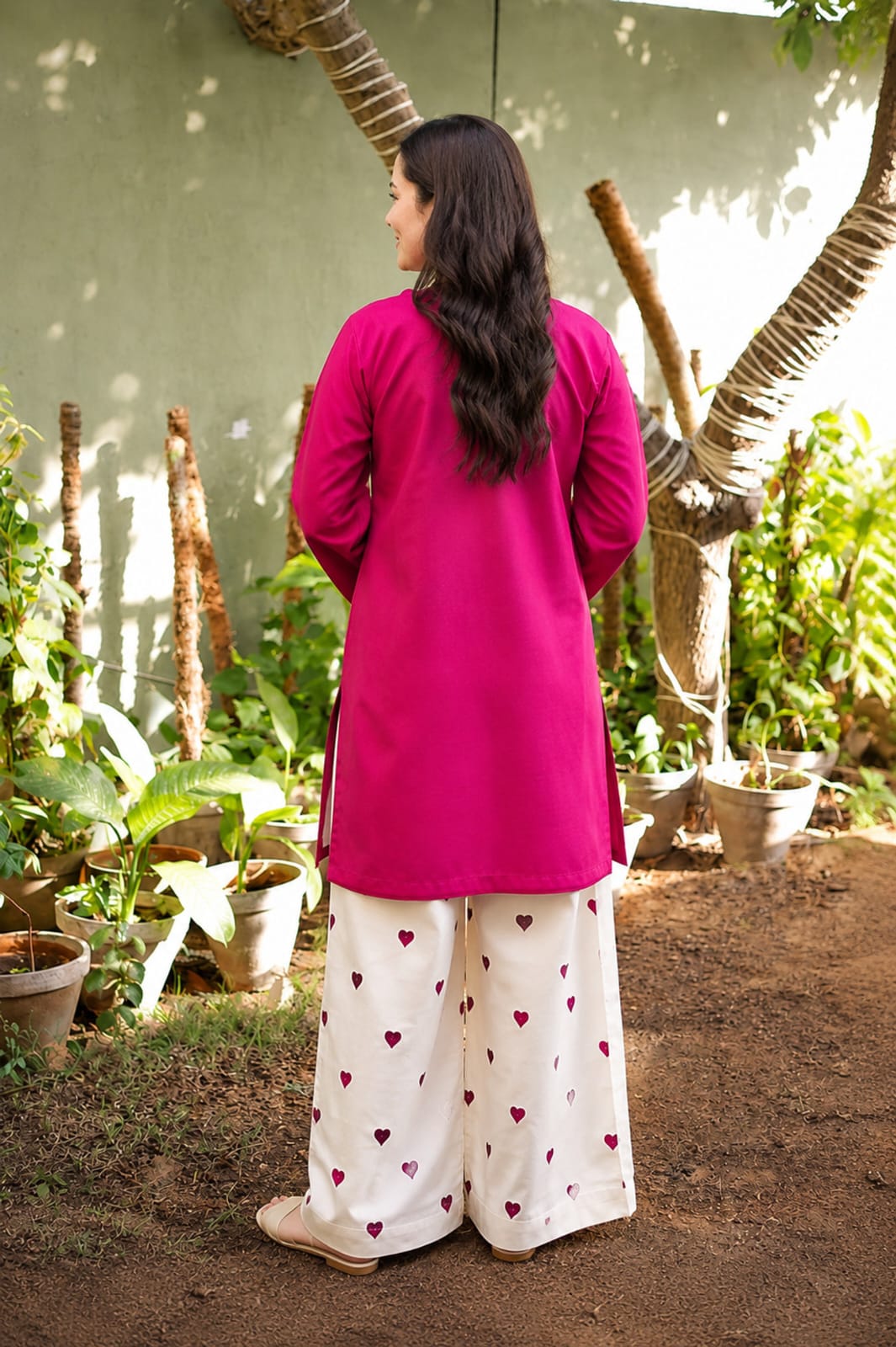 Pink Embroidered Cotton Kurta and Palazzo Set