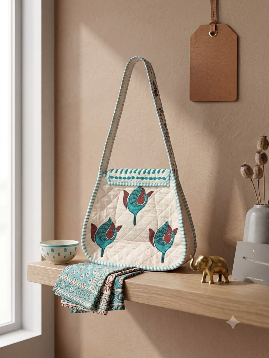 Block Printed Quilted Cotton Shoulder Bag