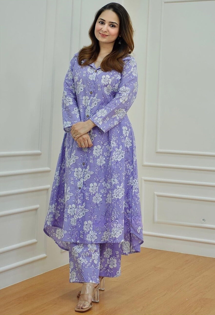 Floral Printed Lavender Purple Co Ord Set