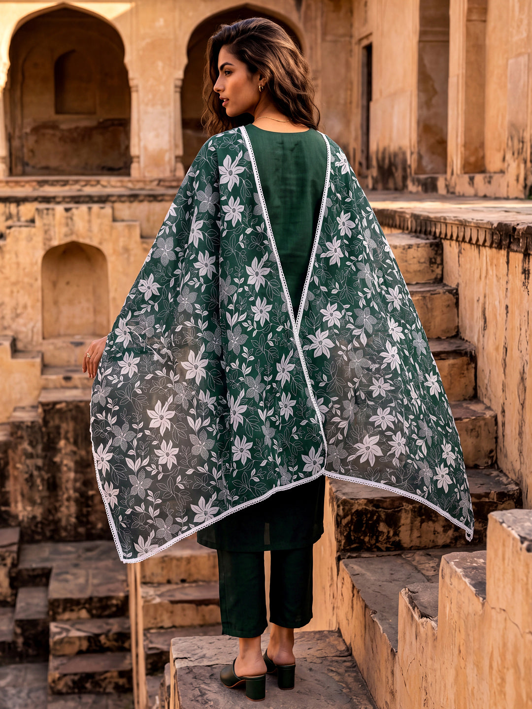 Bottle Green Kurta and Pent Set with Chanderi Dupatta