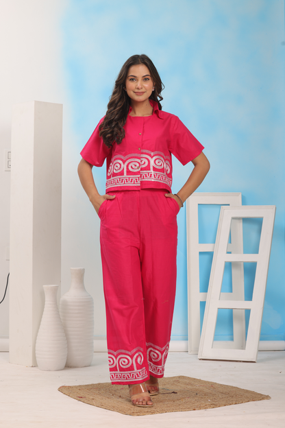 Pink Embroidered Cotton Co-Ord Set