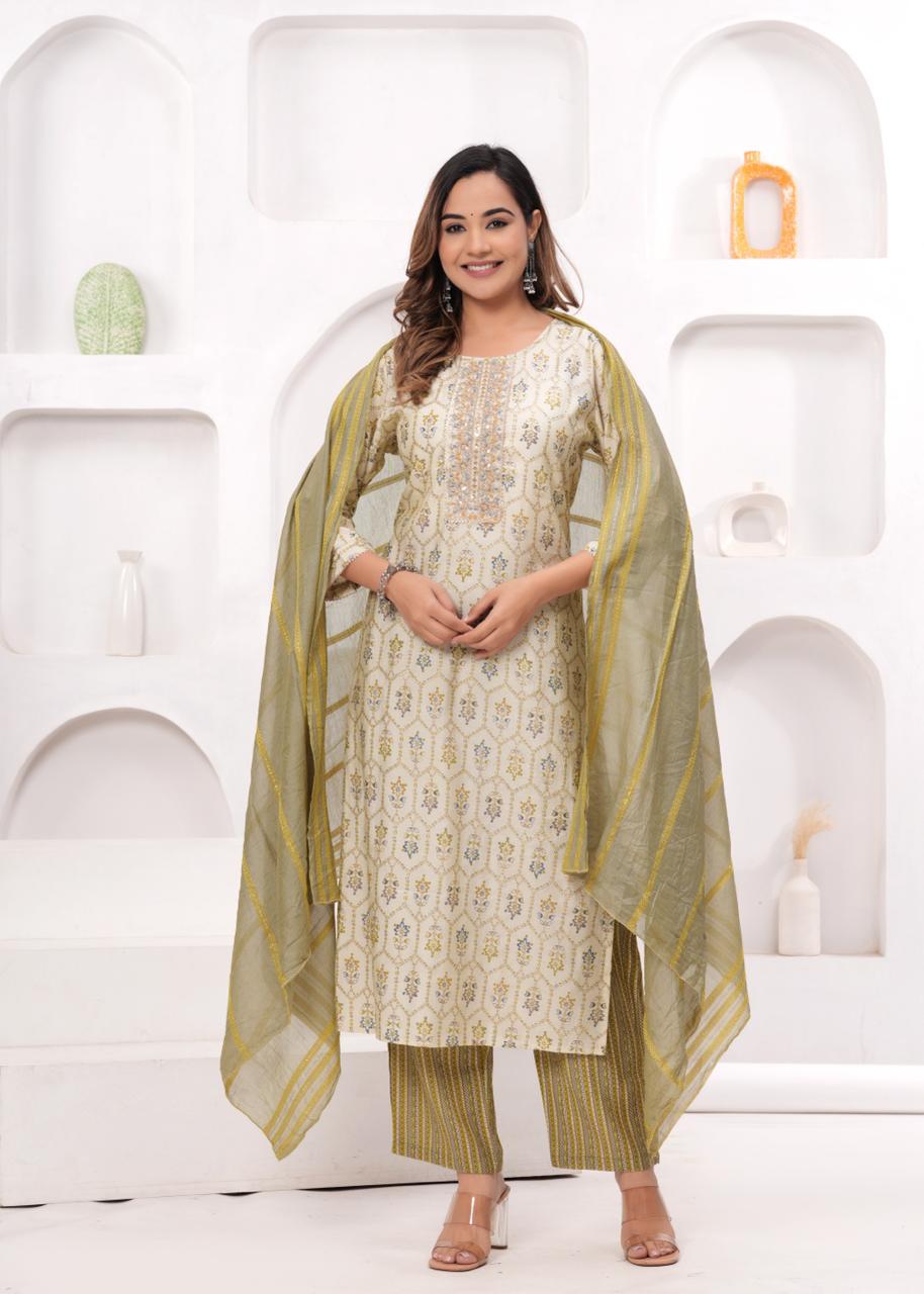 Dust Storm Embellished Muslin Suit Set with Mulmul Dupatta