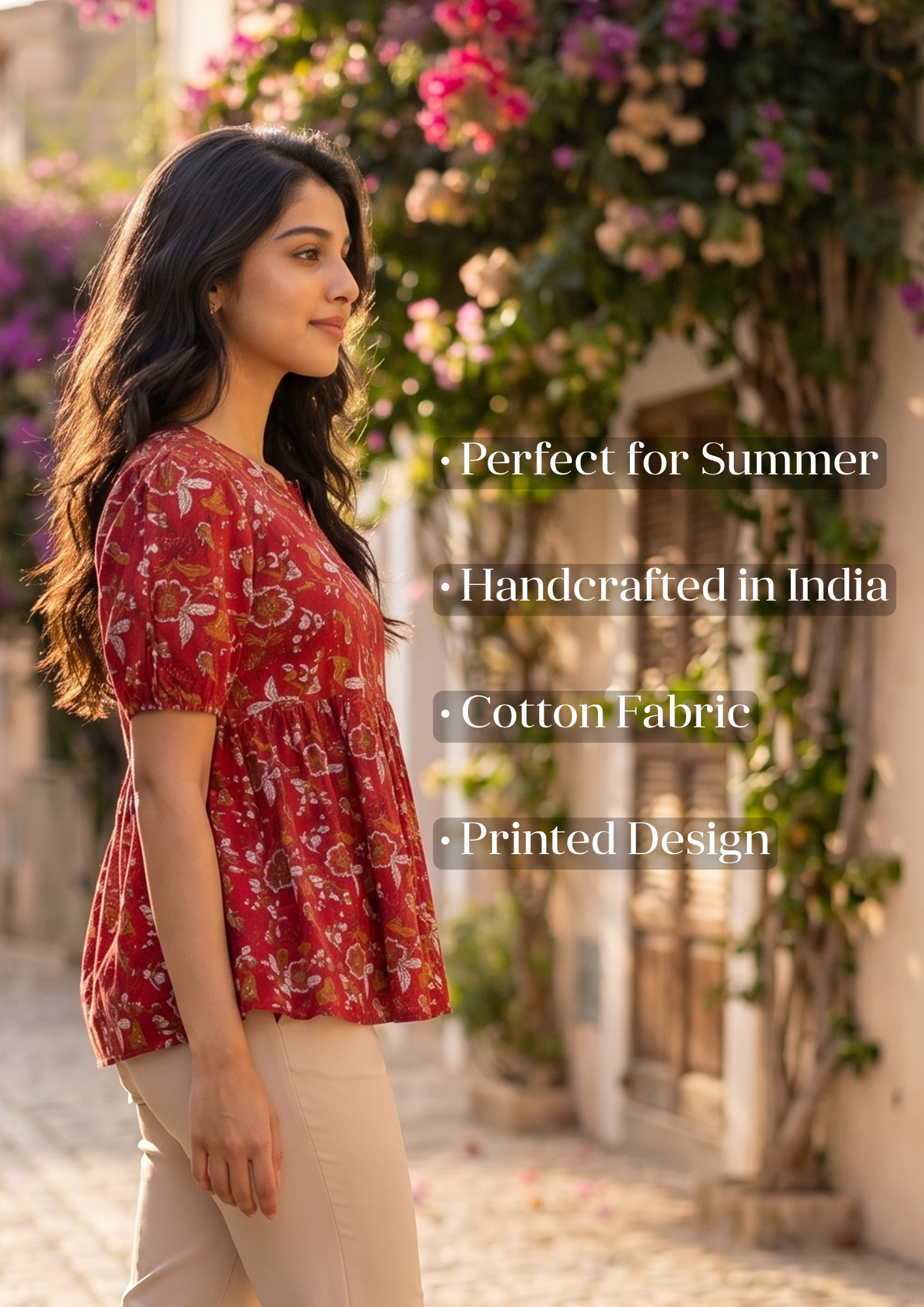 Red Printed Cotton Short Kurti