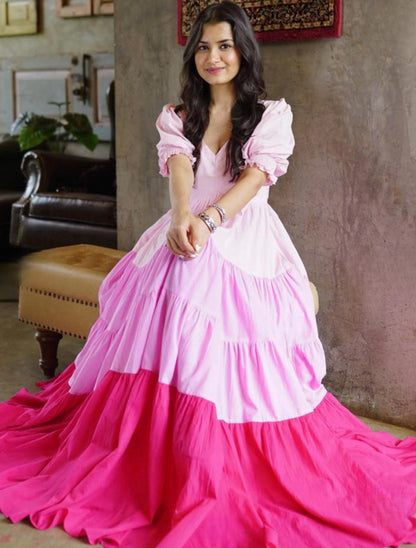 Pink Embellished Rayon Anarkali Gown