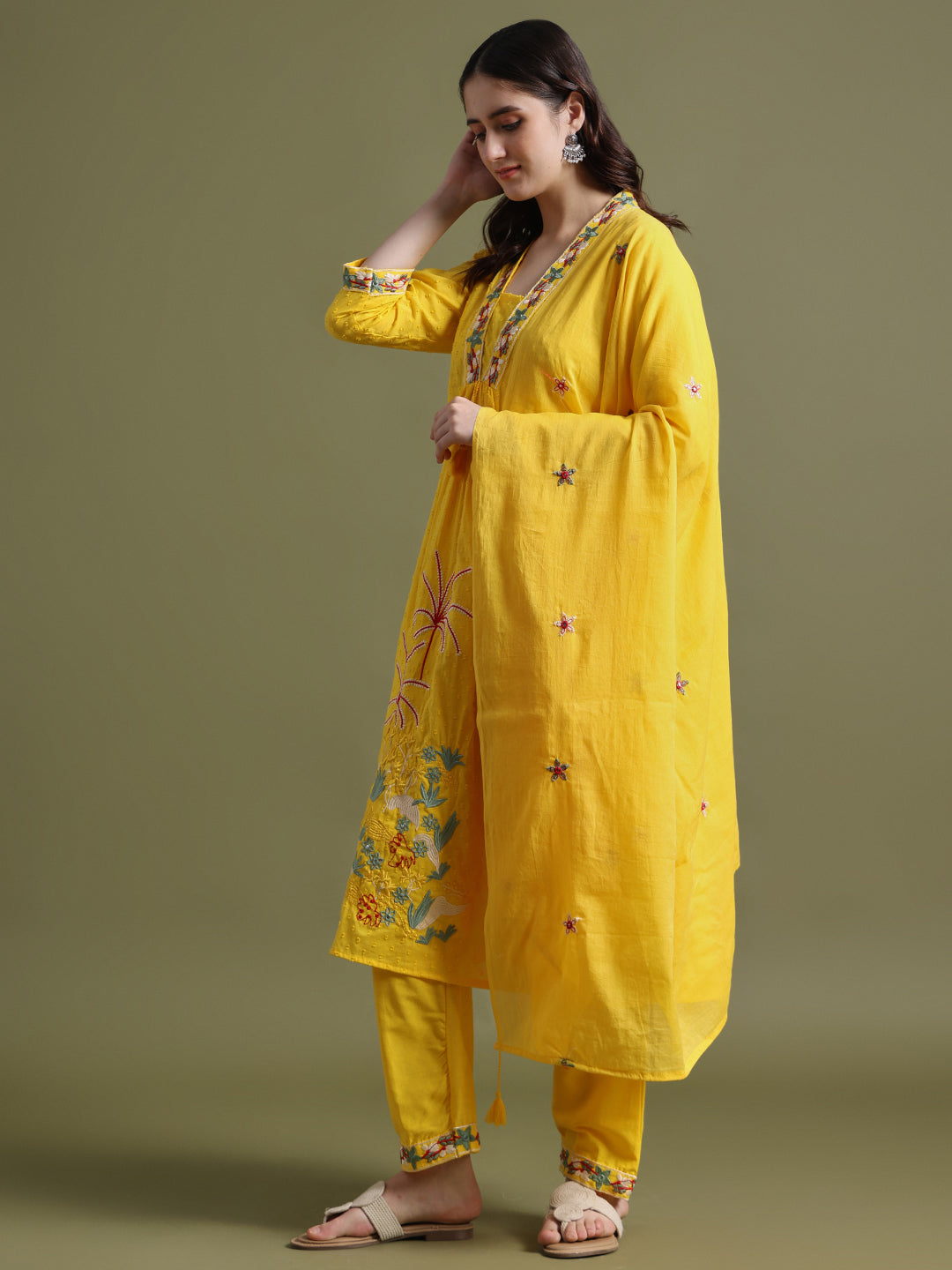 Yellow Embroidered Ram Boota Kurta and Pant Set with Dupatta – Style Jaipur