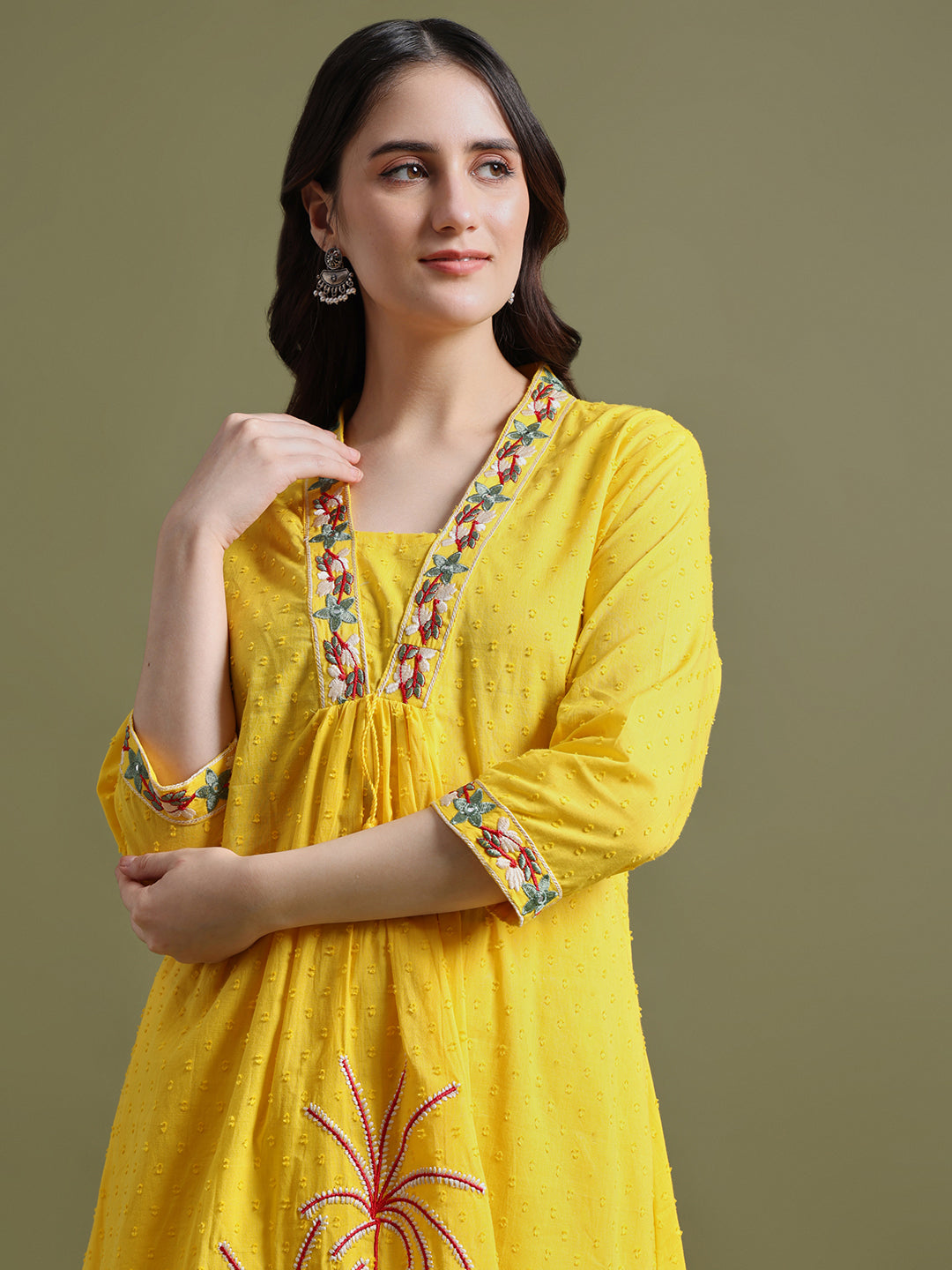 Yellow Embroidered Ram Boota Kurta and Pant Set with Dupatta – Style Jaipur
