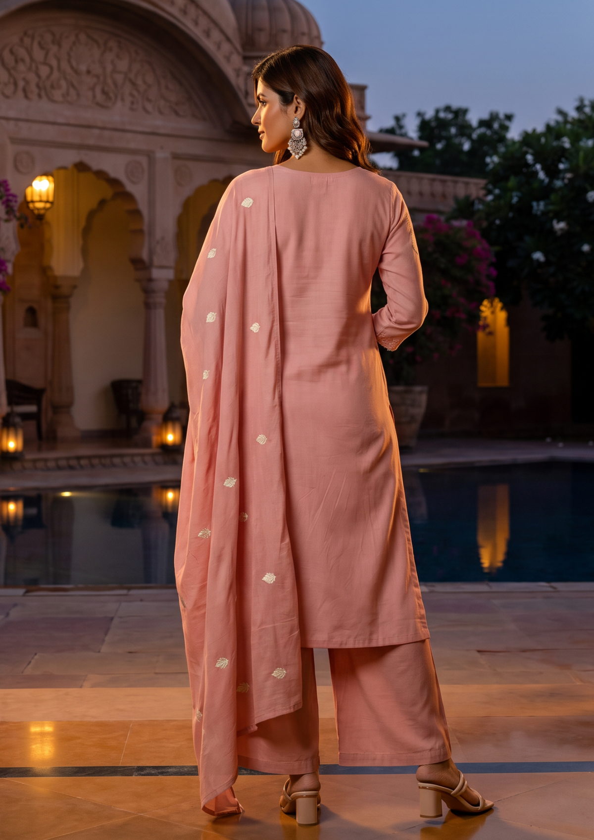Pink Rose Embroidered Mul Cotton Suit Set with Dupatta