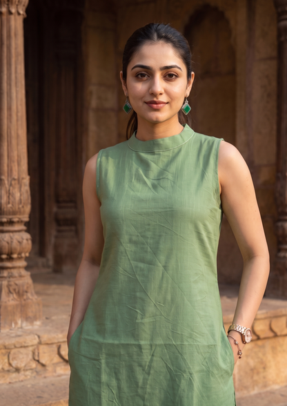 Green Sleeveless Cotton Co-Ord Set