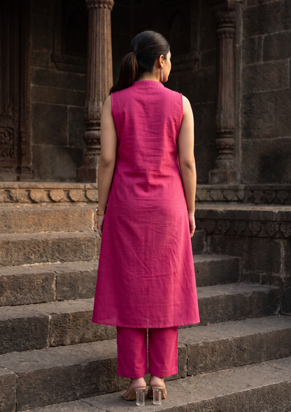 Pink Sleeveless Cotton Co-Ord Set